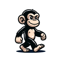 Cartoon monkey ape character mascot walking. Isolated vector illustration