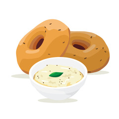 Vector Illustration of Indian Snack, Vada or Vadai with chutney