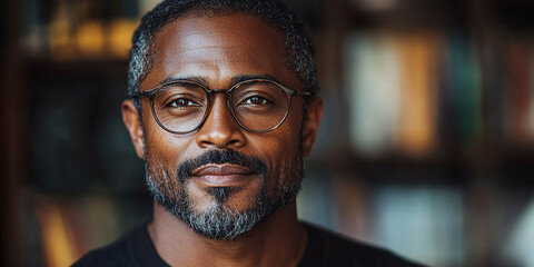 Fototapeta premium Portrait of an attractive dark-skinned man wearing glasses