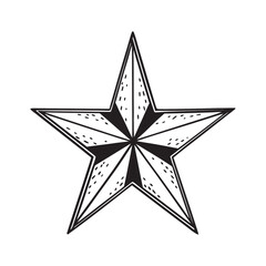 Obraz premium Detailed Black and White Illustration of a Star with Five Evenly Spaced Points, Curved Edges, and a 3D Effect Created by Dot Accents, Star silhouette, Star vector