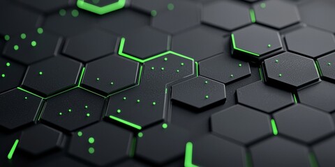 The aesthetic of modern dark hexagonal carbon fiber with green luminous elements