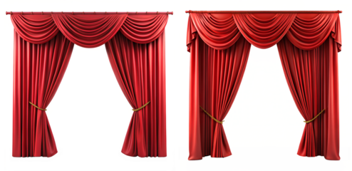 Set of Theater curtains with red horizontal drapery on a transparent background. Theater decor concept.