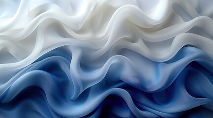 Fototapeta premium Abstract bright blue, white isolated soft fabric wavy folds. Modern luxury satin wave drapes 