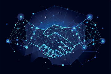 Blockchain and Technology Partnership Digital Handshake Concept Art