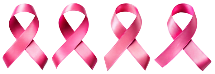 A set of satin pink ribbons isolated on a transparent banner background, Concept to support the October breast cancer awareness campaign