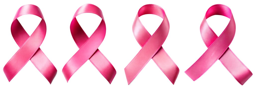 A set of satin pink ribbons isolated on a transparent banner background, Concept to support the October breast cancer awareness campaign