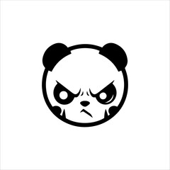 Panda Angry Face Black And White Line Art Vector