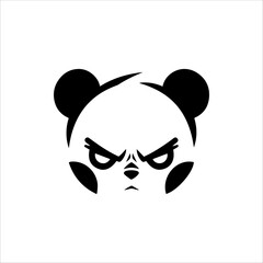 Panda Angry Face Black And White Line Art Vector