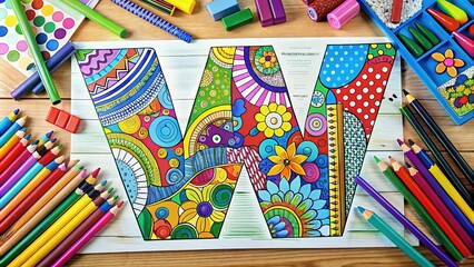 Naklejka premium Letter Tracing W Coloring Page - Toddler Activity Book