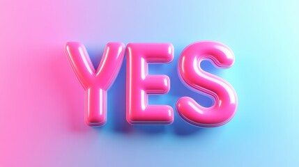  "YES" in bold pastel blue and pink colors on a gradient background, 3D rendering illustration, banner design with a copy space area