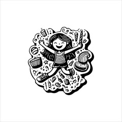 Sticker Simple Design Doodle Balck And WHite Vector