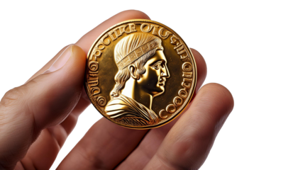 A denarius or talent. Ancient gold coin with the image of the emperor.