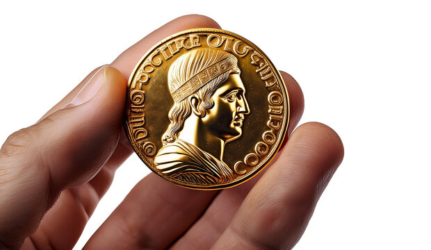 A denarius or talent. Ancient gold coin with the image of the emperor.