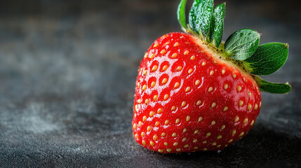 Fresh ripe strawberry with seeds glistening in light