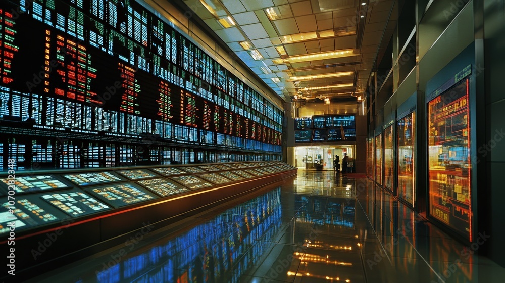 Poster a digital stock index table with a focus on global stock exchanges, displaying key market informatio