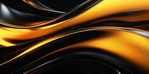 Background design with metallic waves in shades of black and golden yellow, creating an elegant and contrasting effect 
