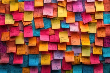 many colorful sticky notes on the wall.