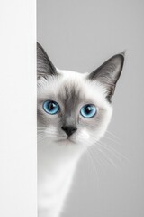 Siamese cat with striking blue eyes, isolated on clean background
