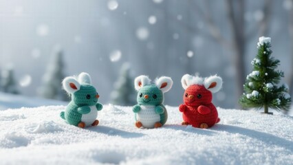Adorable Handmade Plush Toys in Winter Wonderland Perfect for Holiday Decor or Gifts