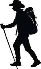 Hiker Backpack Sport Silhouette Vector Illustration.