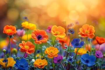 Vibrant Summer Wildflowers in Bloom Under Warm Sunlight