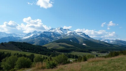 Majestic Mountain Range Under Clear Blue Sky, Perfect for Nature Photography and Wall Art