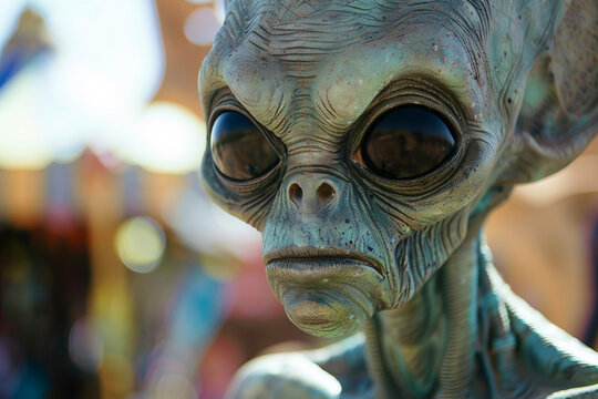 Image of extraterrestrial green alien from outer space invading earth generative AI