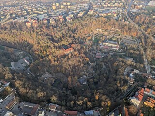 Obraz premium Aerial view of Jihlava ZOO, capturing the natural habitats and diverse animal species housed in this Moravian wildlife park