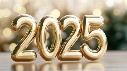 Golden 2025 numbers shine against a festive, blurred background, AI