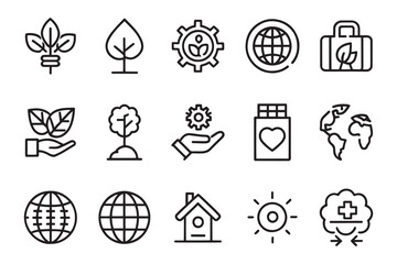  Environmental Social Governance. ecology, environment, care of the planet, nature related editable icon set isolated flat vector illustration white background.