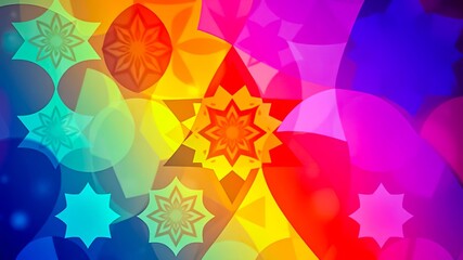 Abstract Background with Overlapping Geometric Shapes and Floral Motifs in Vibrant Hues