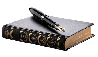 A traditional pen and an old book.