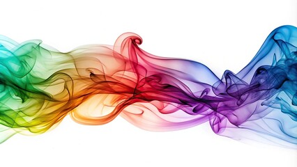 Abstract smoke with leading lines in many colors on a white background
