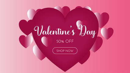 Valentine's Day  Poster or banner with sweet heart and lovely items on pink background and valentine's day typography 