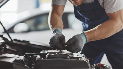 Mechanic Smiling While Tightening Bolt on Engine