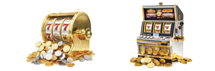 Retro-style slot machine illustration with coins