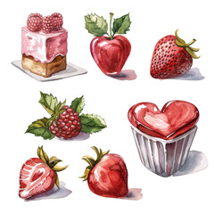set of strawberries isolated on white background. Valentine's Day set