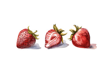 watercolor seamless strawberries isolated on white background.