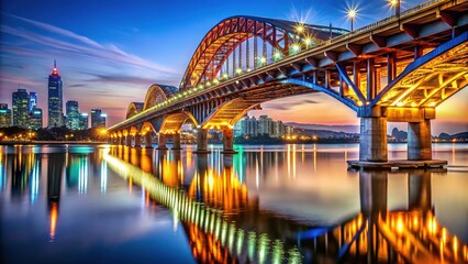 Obraz premium Seoul Bridge Urban Exploration, Han River, South Korea, AI Photo