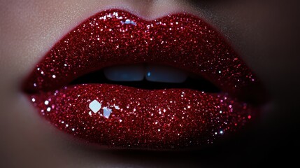 Obraz premium Shimmering red glitter lipstick with glossy finish highlights beauty for an exciting night out or a glam occasion