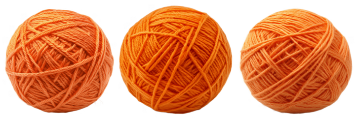 Set of orange balls of yarn isolated on the background. Yarn clipart on a transparent background. Generative AI.
