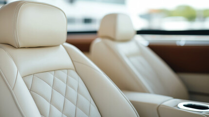 Luxurious and comfortable: white leather car seats with diamond pattern stitching for high-end automotive design