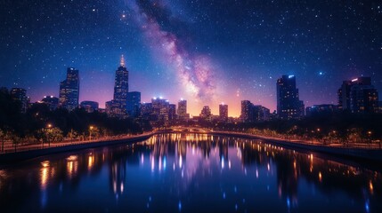 Fototapeta premium Milky Way over Cityscape