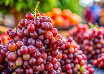 Fototapeta premium Thai Market Red Grapes Bokeh, Fresh Produce, Retail Sale