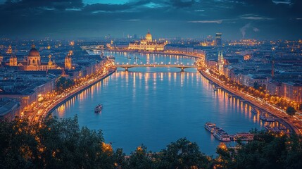 Fototapeta premium Budapest Night Cityscape with Danube River