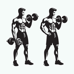 Male Model Lifting Weights vector, Male Model Lifting Weights silhouette vector black and white