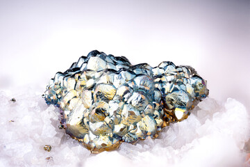 Iridescent Pyrite Cluster on Quartz. Specimen from Dörflinger quarry, Lütschenbach, Germany....