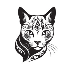 A stylized cat portrait with a focus on detailed patterns around the eyes and ears