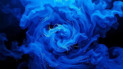 Abstract Swirling Blue Ink Creates A Cosmic Vortex In A Dark Background