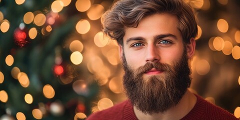 young man with a beard holiday theme